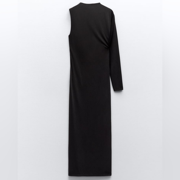 Zara Asymmetric Elegant Black Knit Midi Dress - Picture 8 of 13